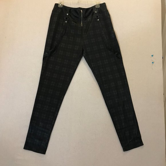 Lapa Black Plaid Pants Stretchy Satin Size L - Picture 2 of 5